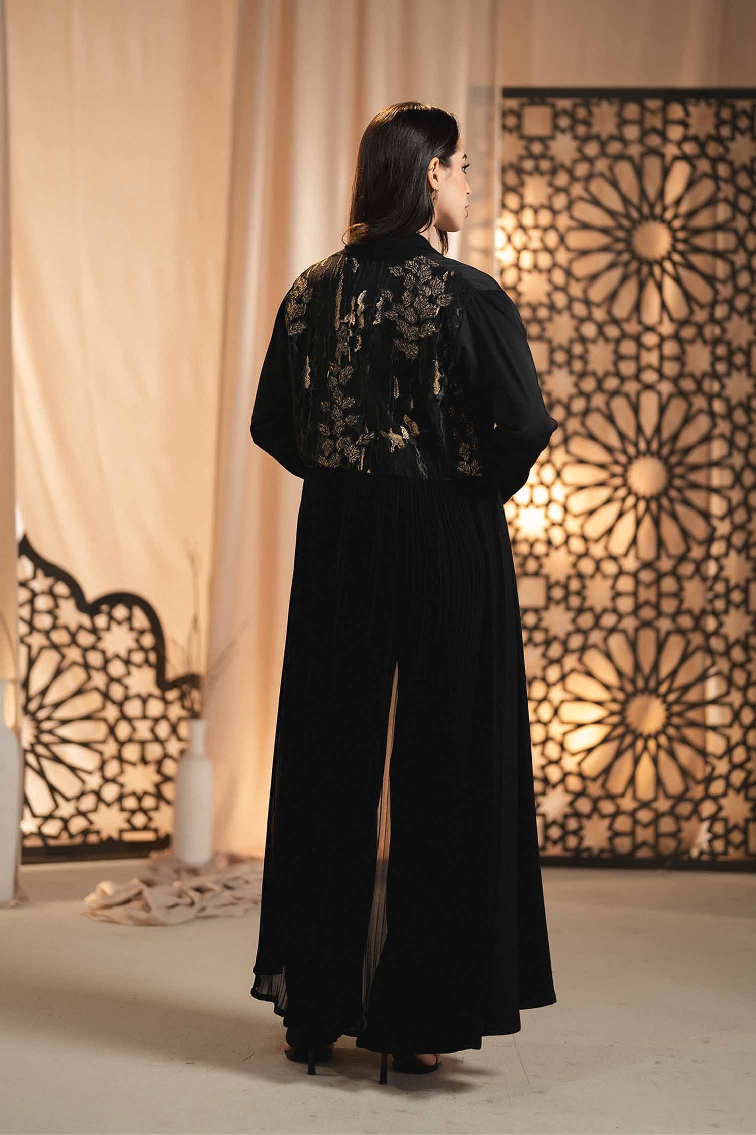 OPEN ABAYA BLACK SILK