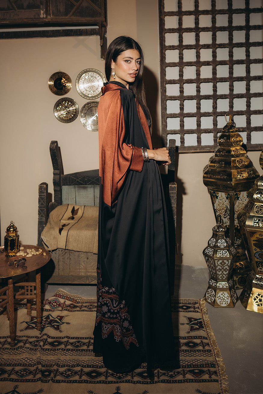 Contrast-Trim Open Abaya