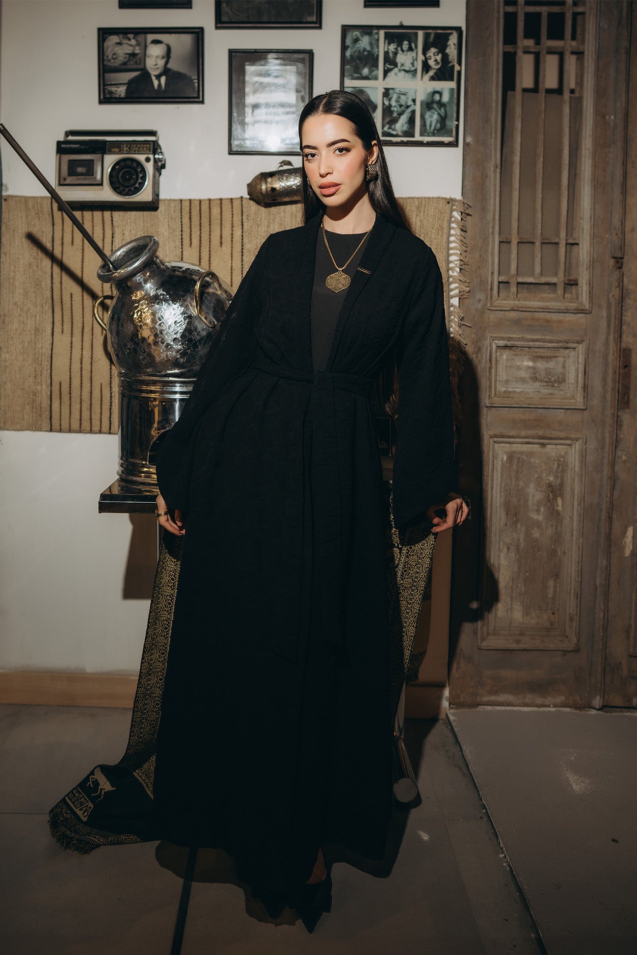 Belted Kimono-Sleeve Abaya