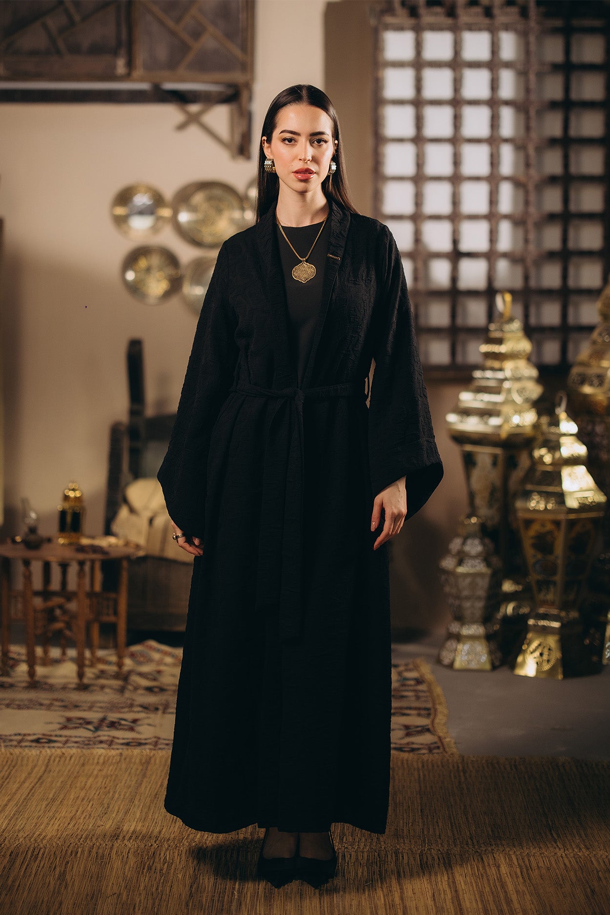 Belted Kimono-Sleeve Abaya