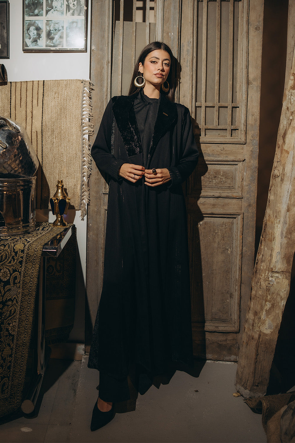 Velvet-Trimmed Abaya