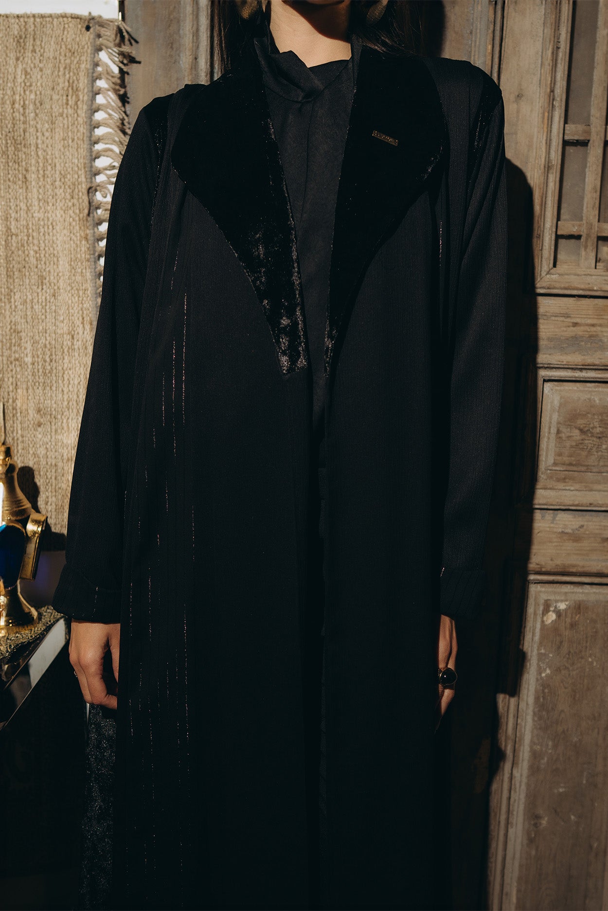 Velvet-Trimmed Abaya