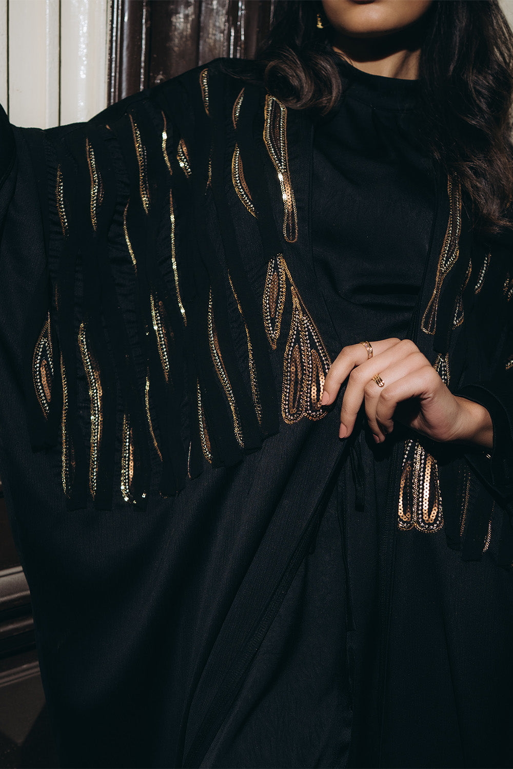 Sequined Open Abaya