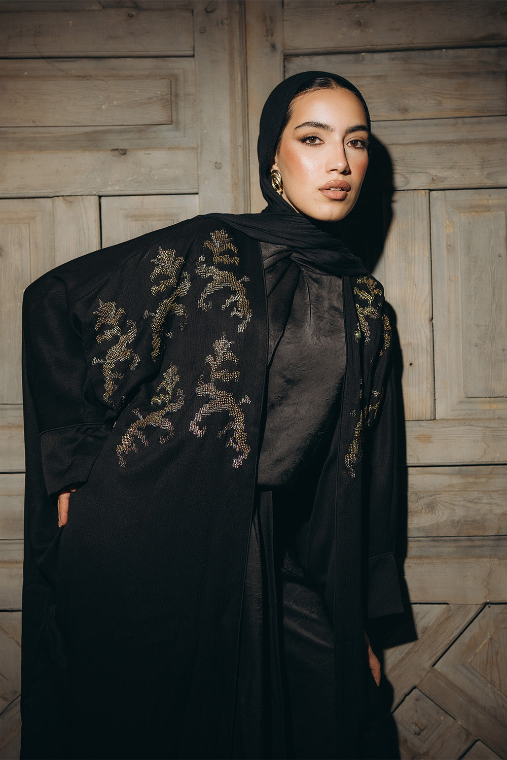 Sequined Open Abaya