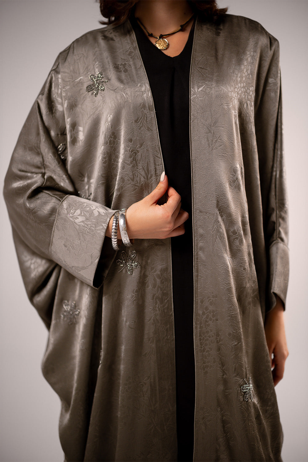 Embroidered Satin Maxi Abaya