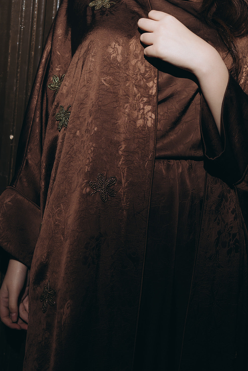 Embroidered Satin Maxi Abaya