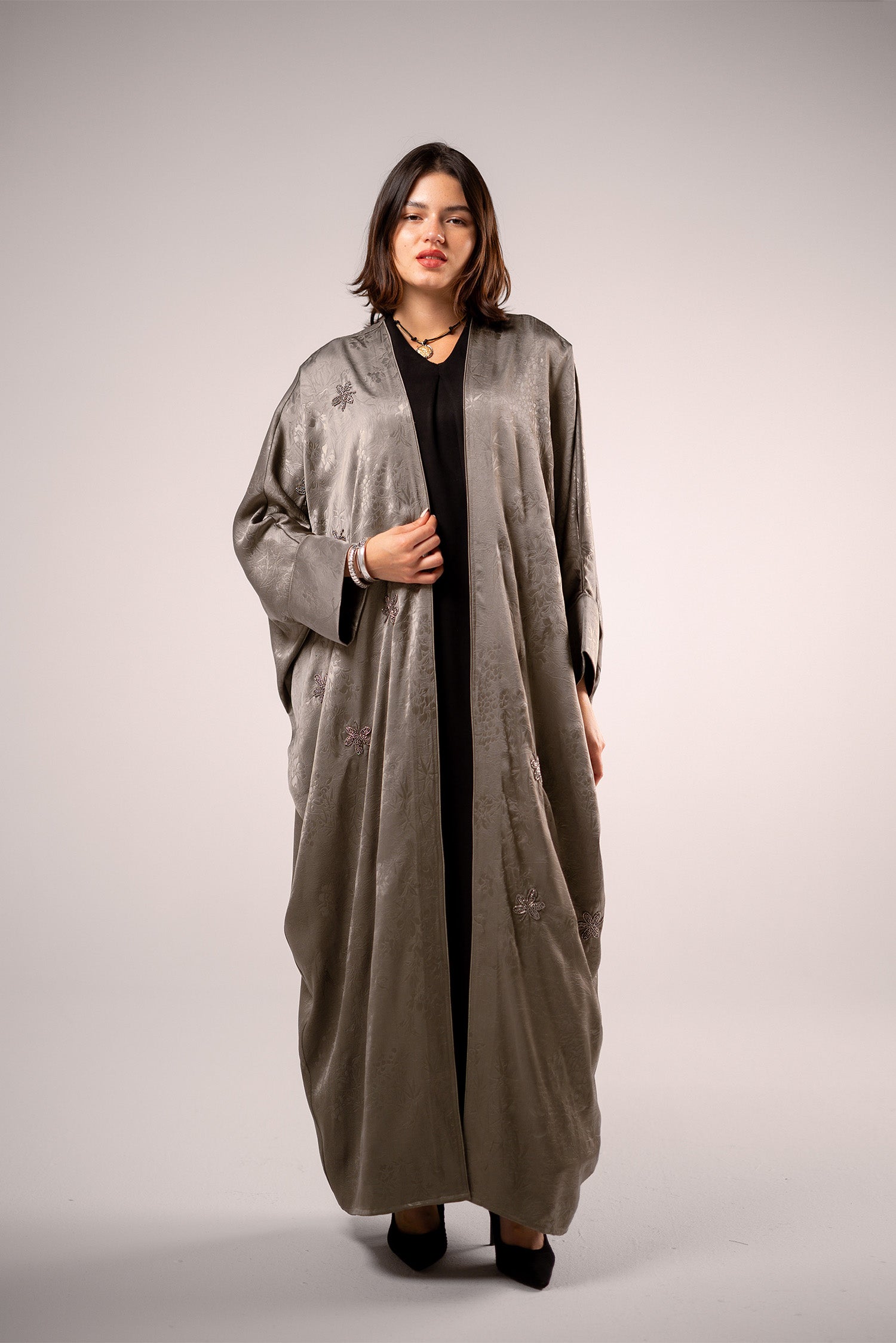 Embroidered Satin Maxi Abaya