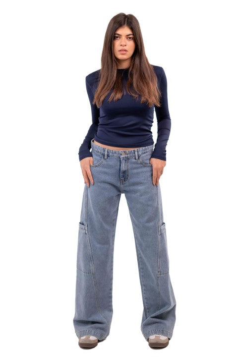 Denim Flare Cargo Pants