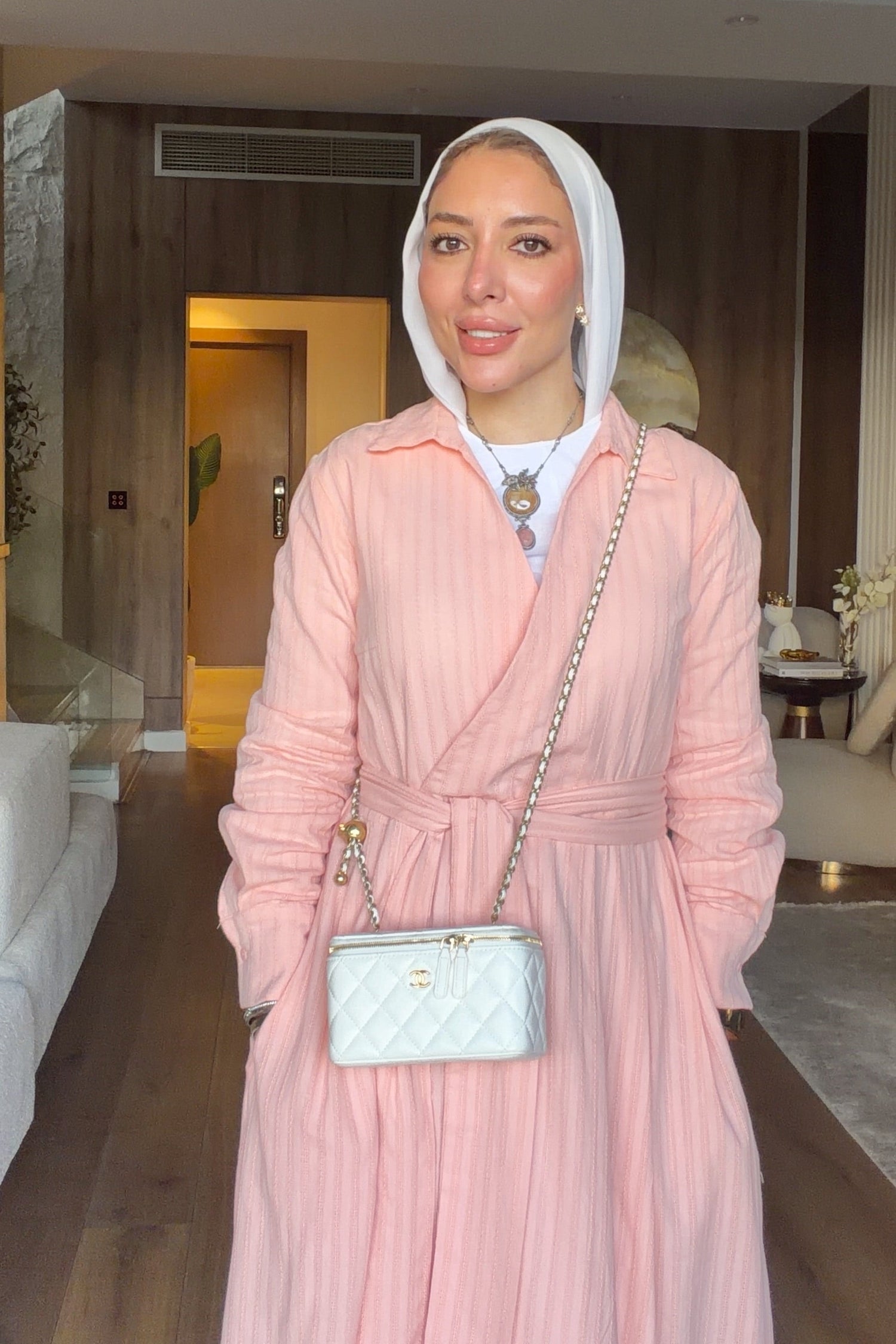 Blush Pleated Belted Dress