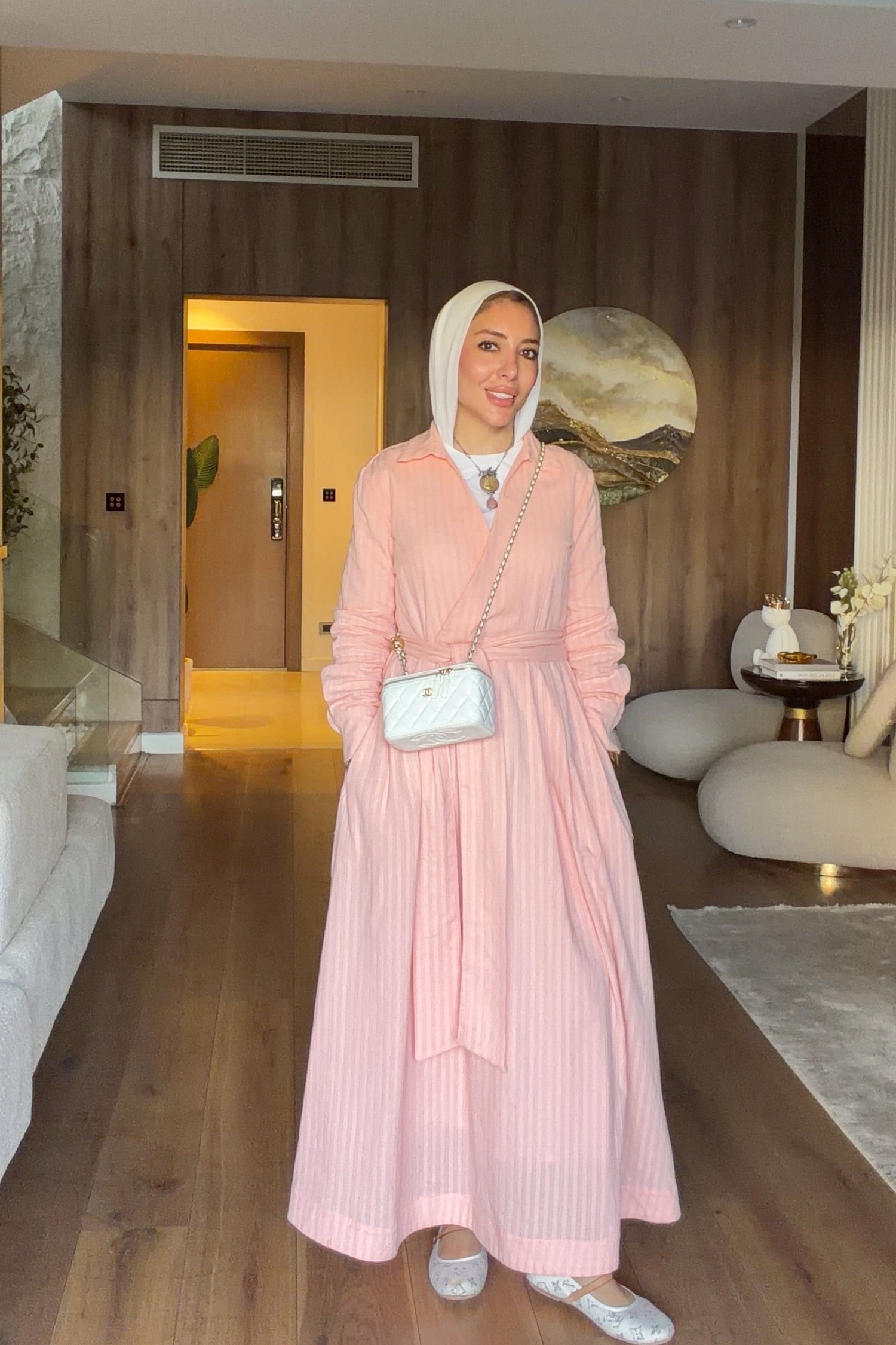 Blush Pleated Belted Dress