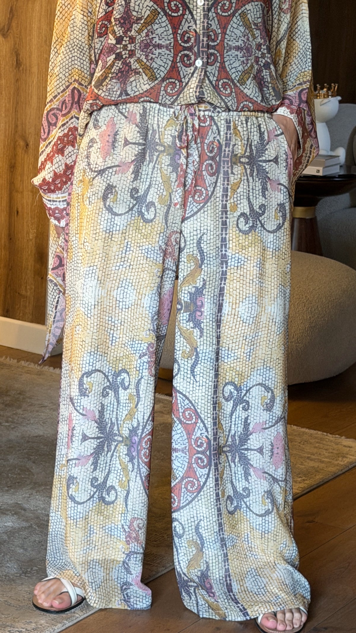 Wide-Leg Printed Pants