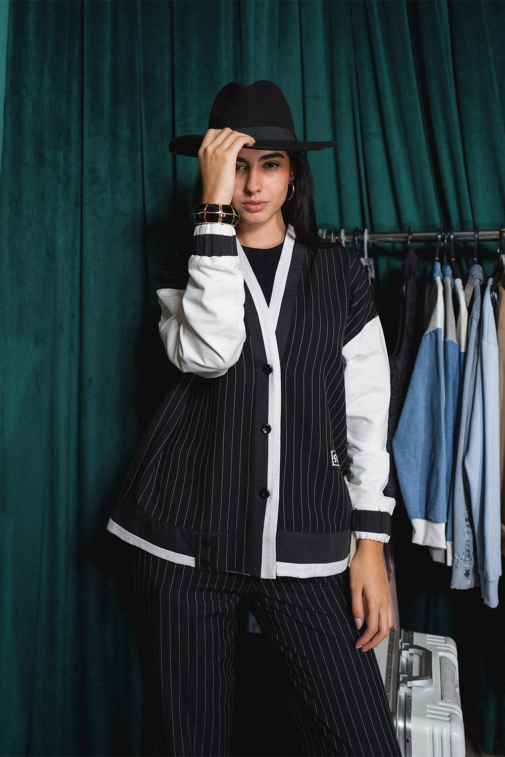 Pinstripe Open Front Jacket