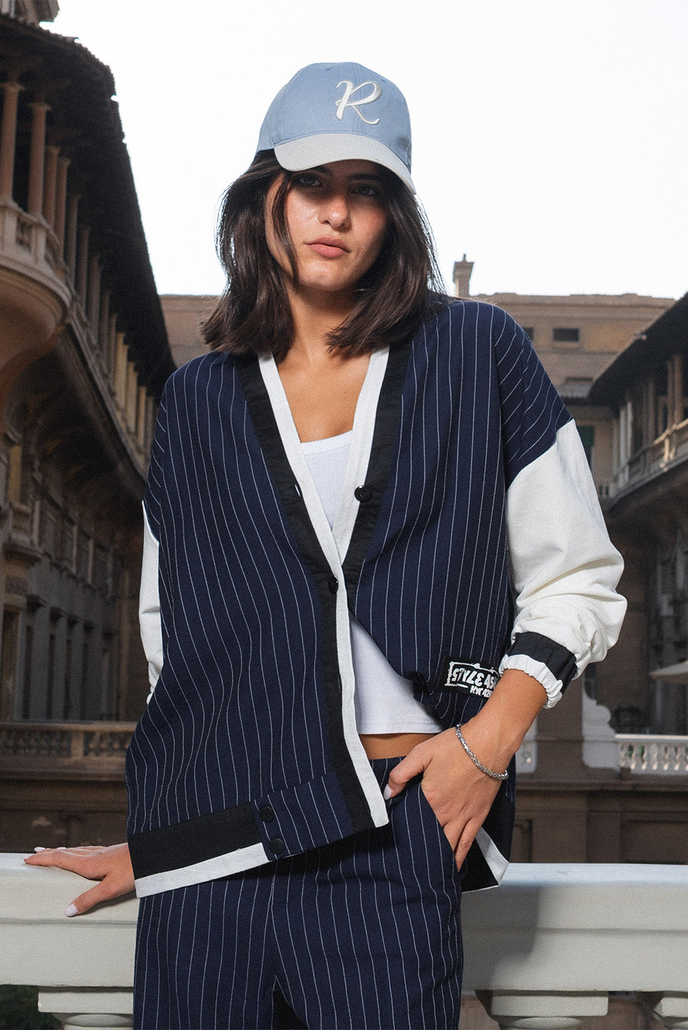 Pinstripe Open Front Jacket