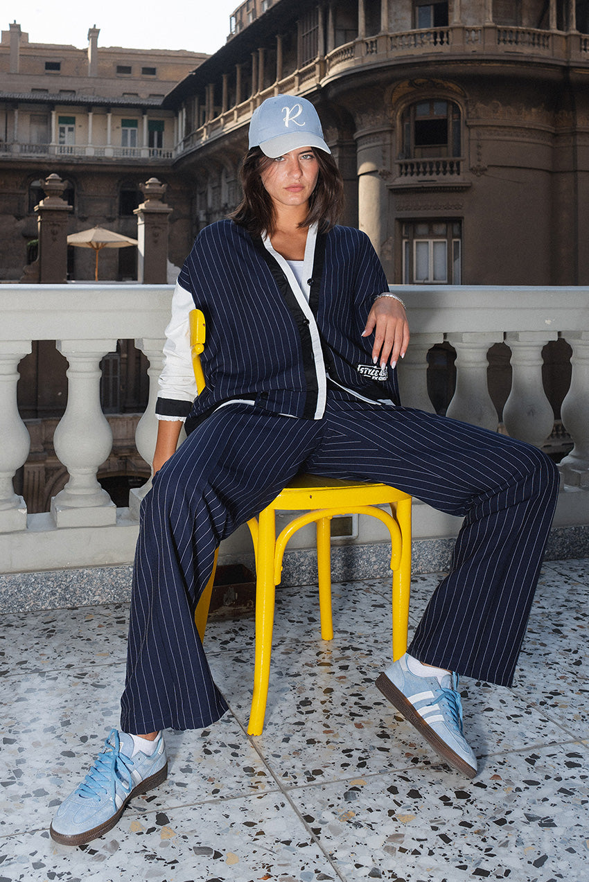 Pinstripe Open Front Jacket
