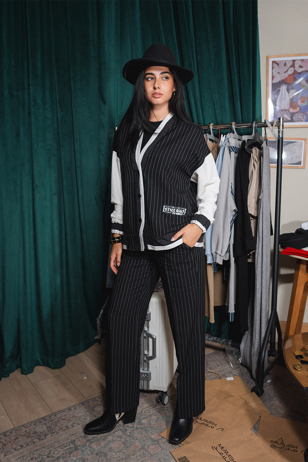 Pinstripe Open Front Jacket