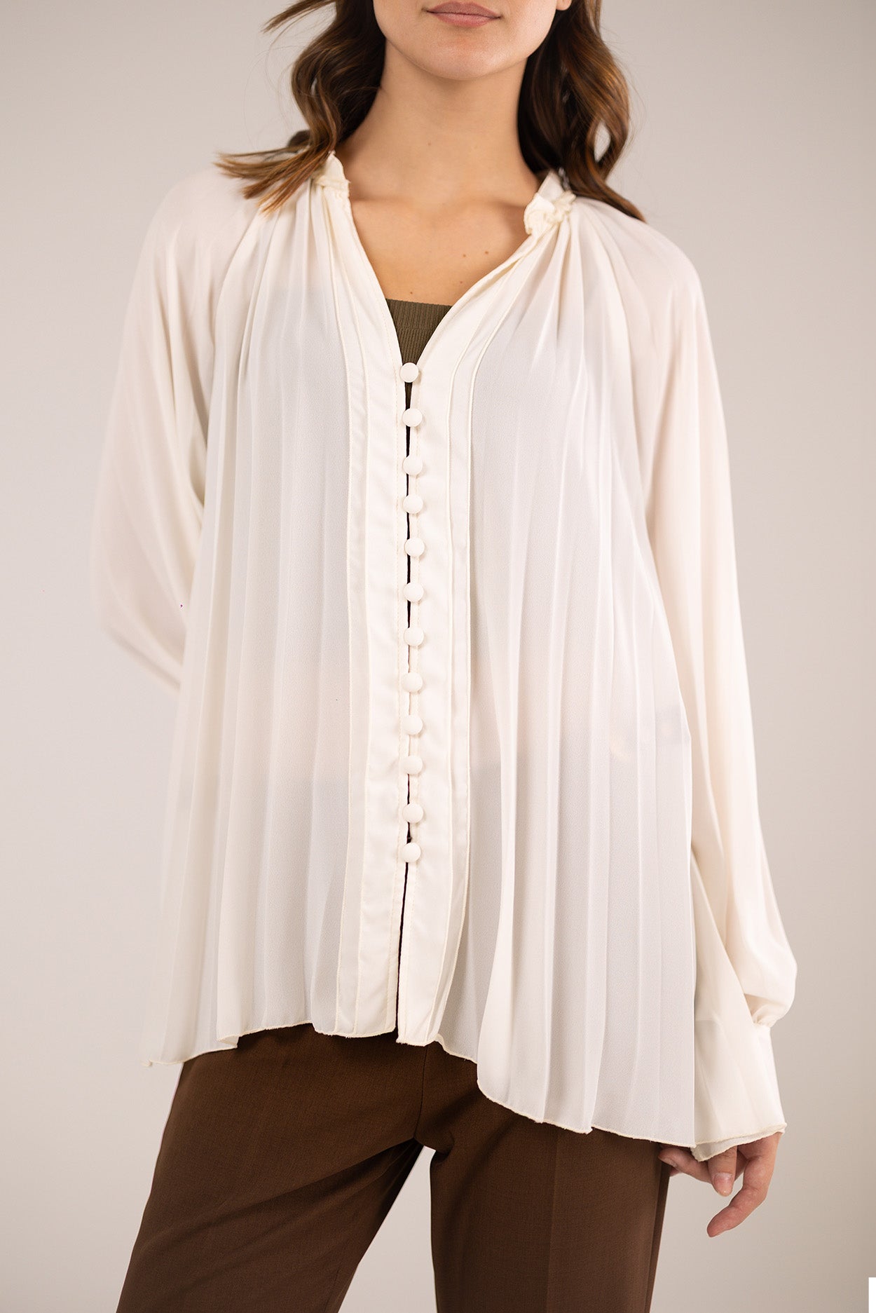 The Pearl Button Pleated Blouse