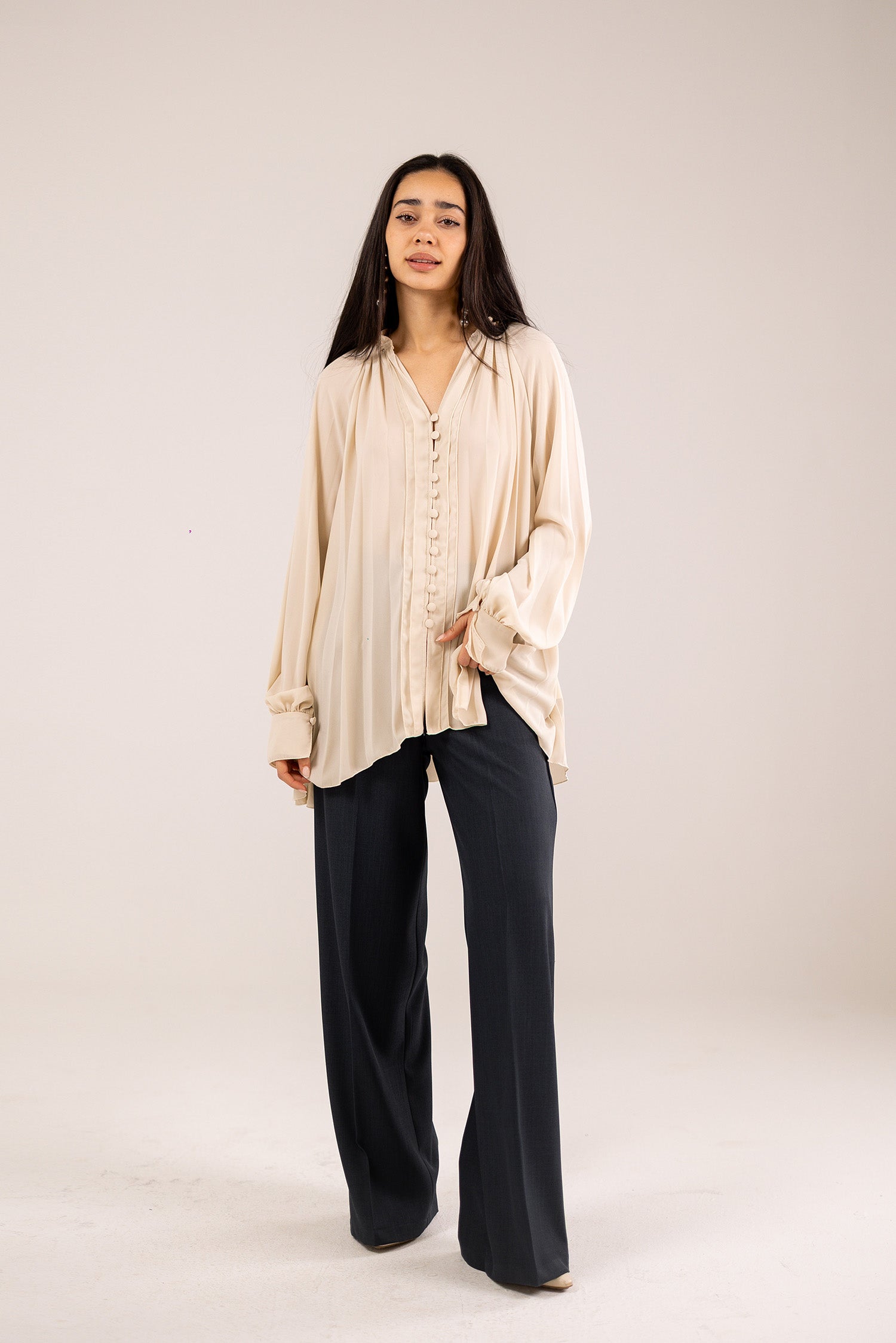 The Pearl Button Pleated Blouse