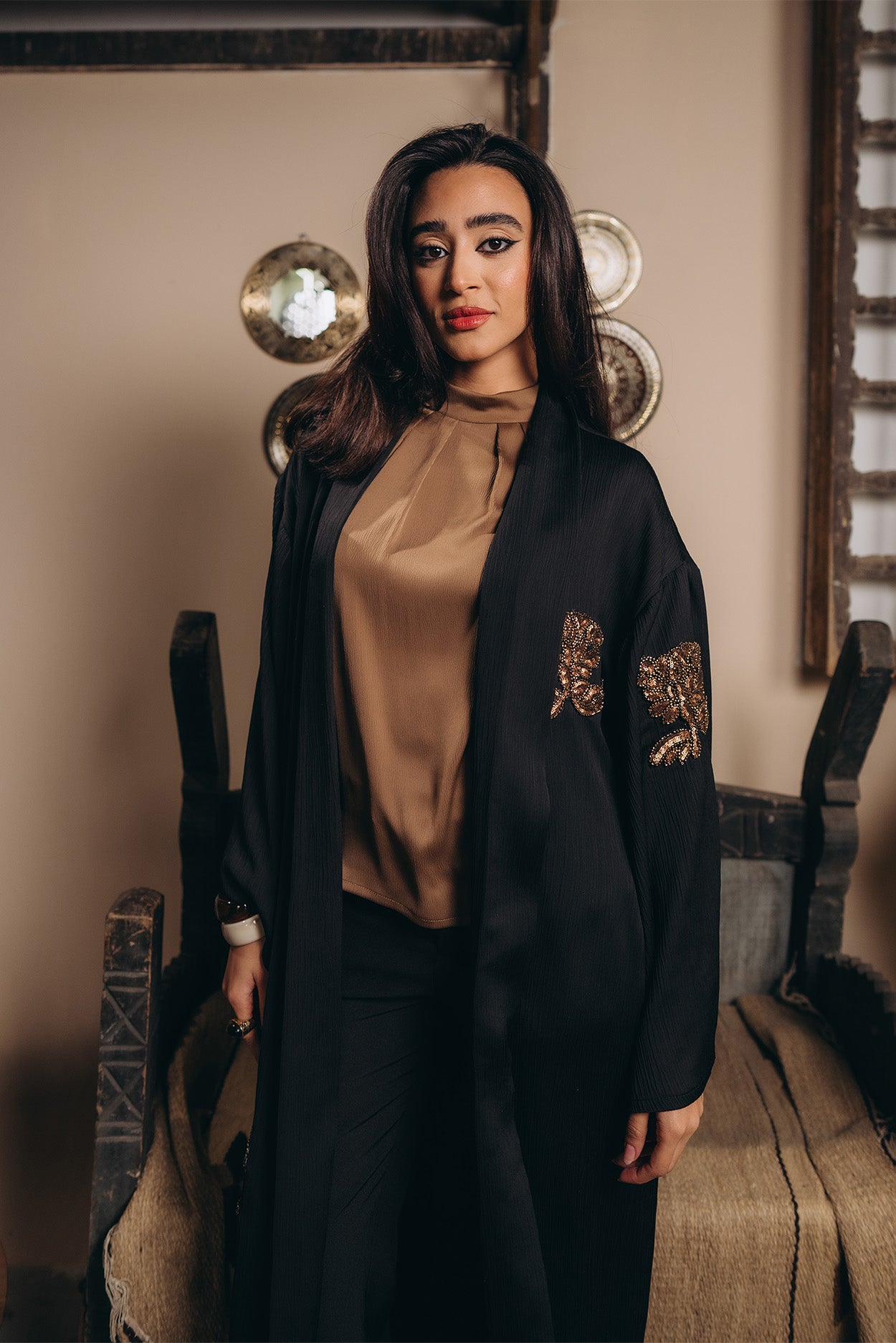 Plissé sequined Kimono