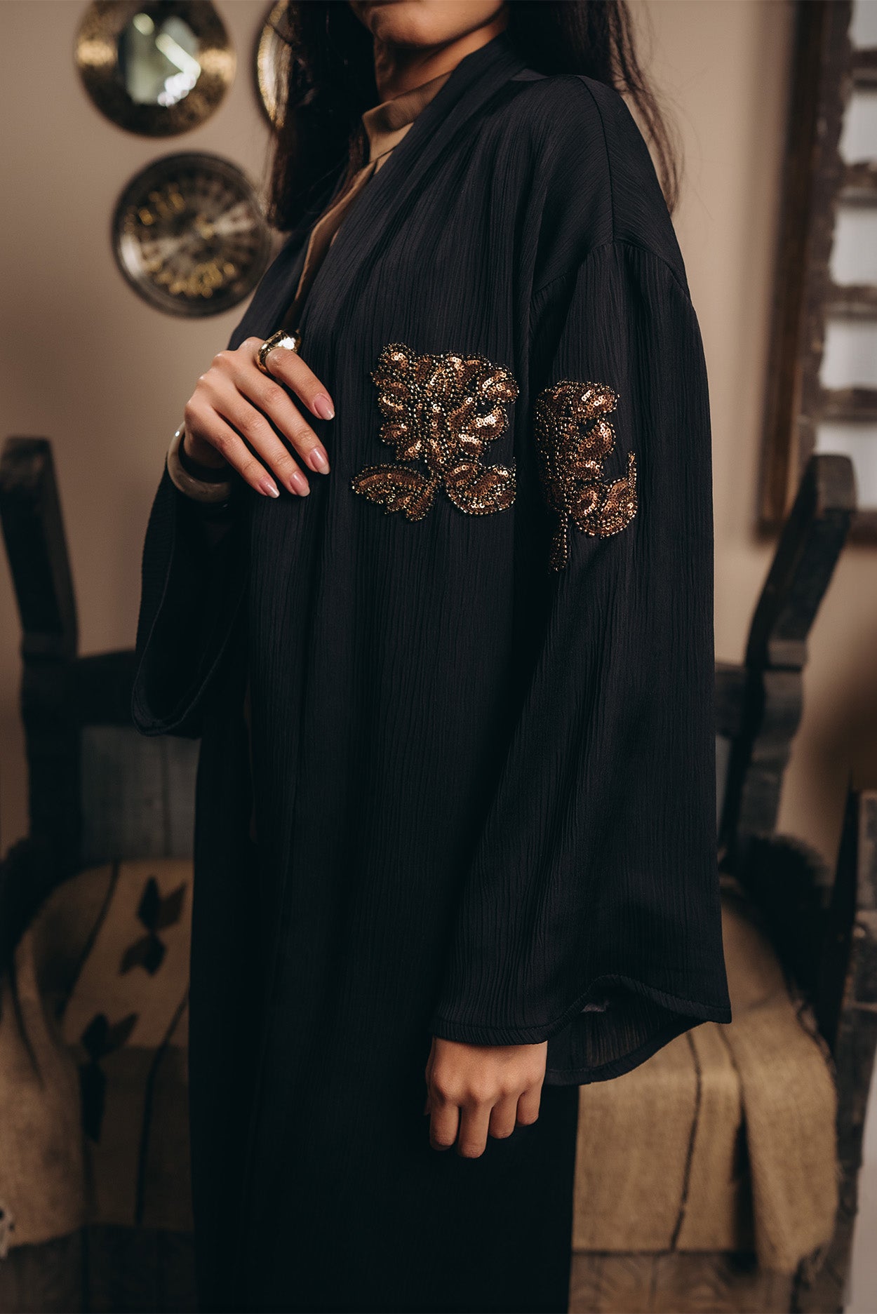 Plissé sequined Kimono