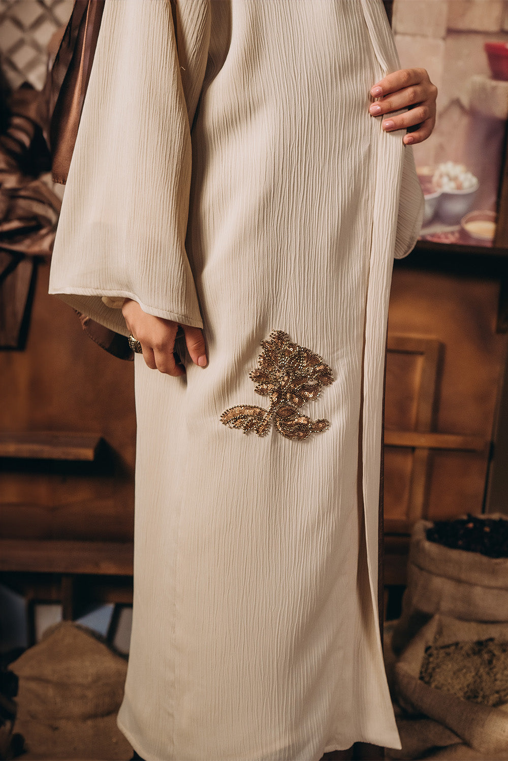 Plissé sequined Kimono