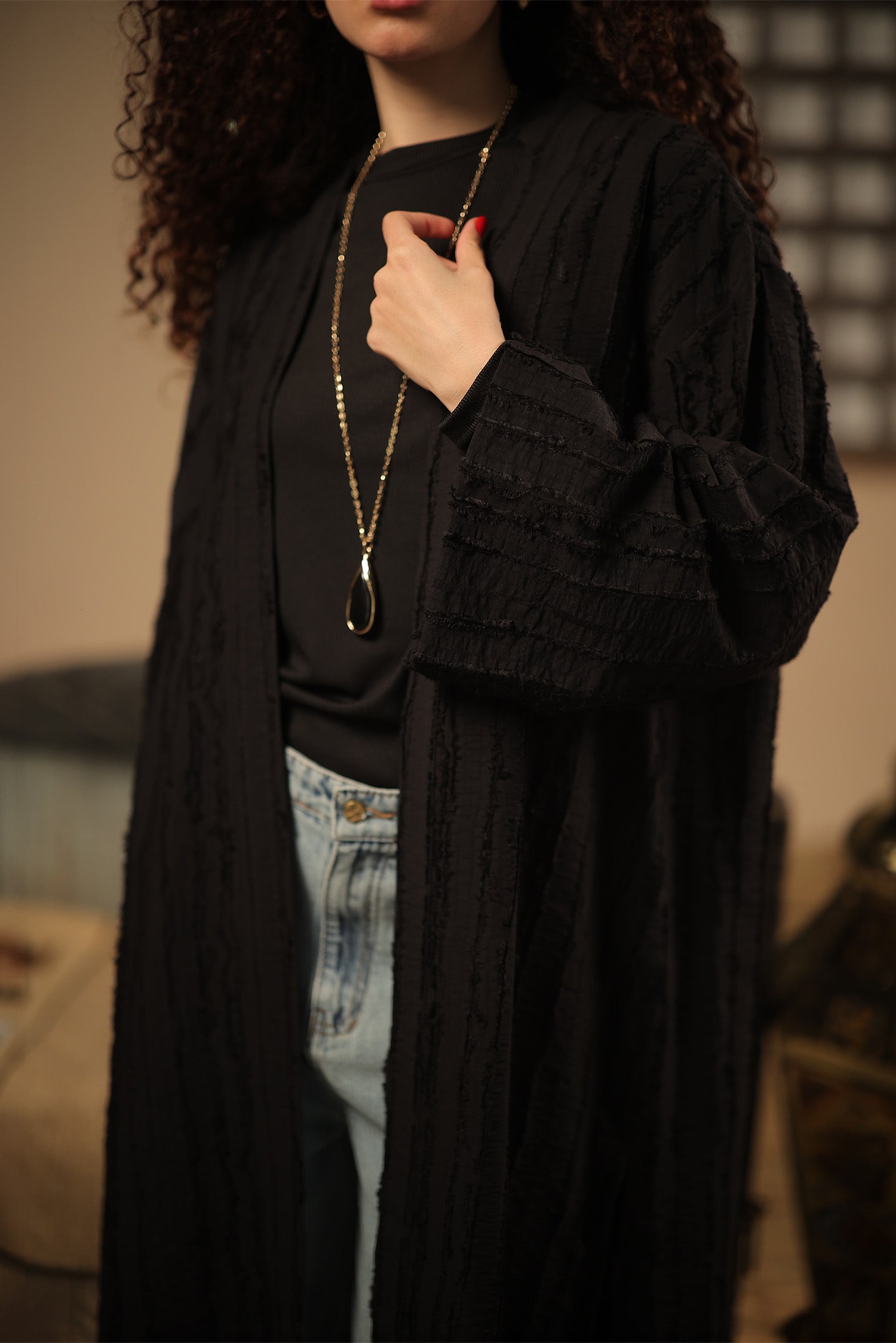 Textured Open-Front Cardigan