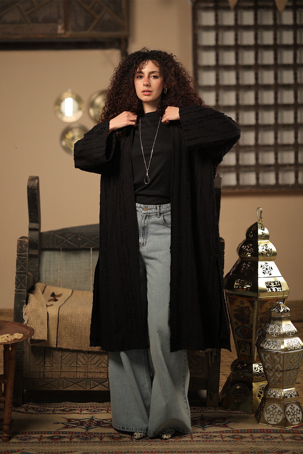 Textured Open-Front Cardigan