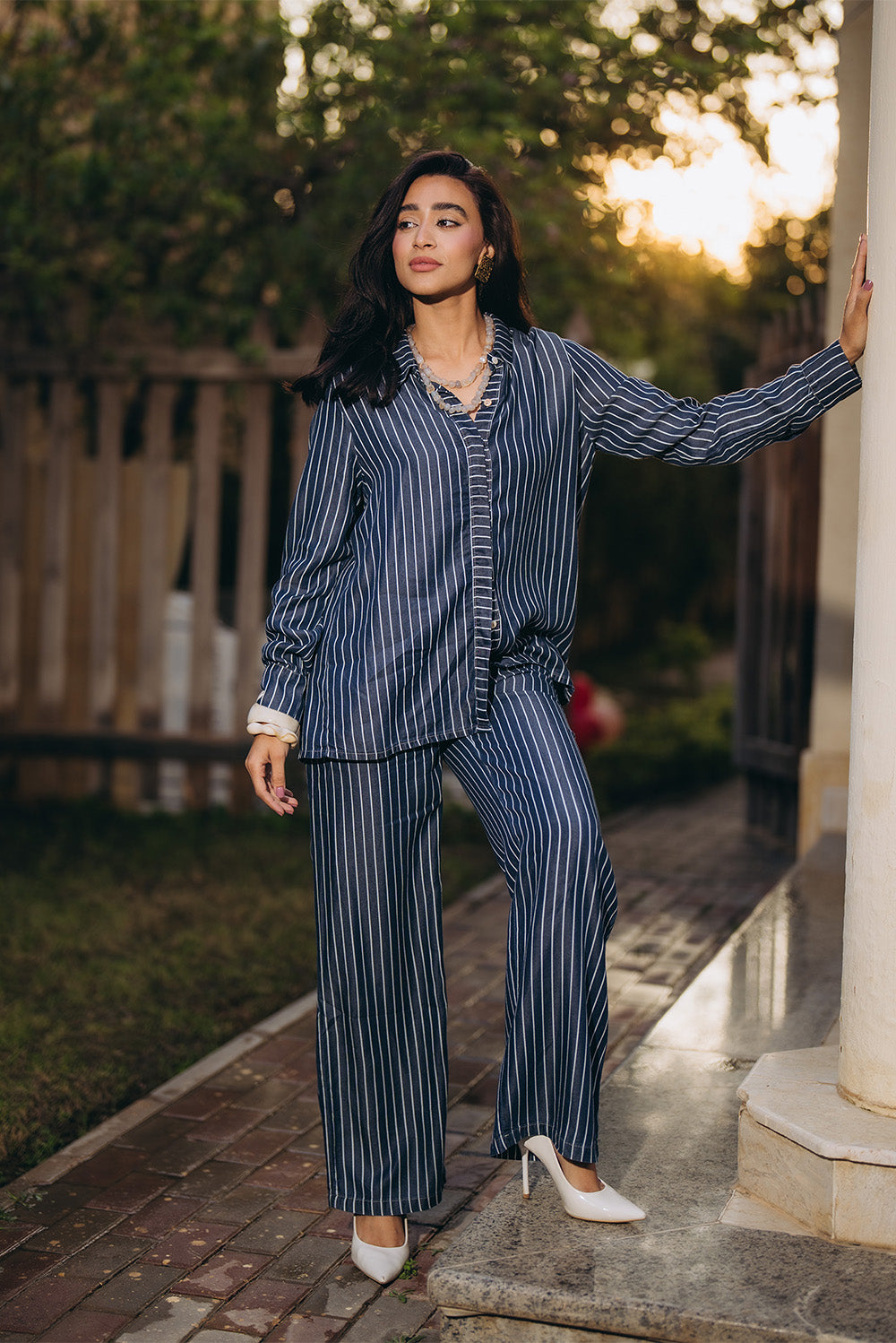 Striped Relaxed Denim Button Shirt