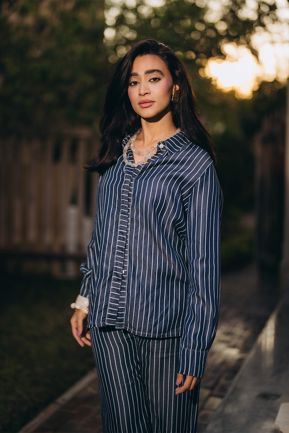 Striped Relaxed Denim Button Shirt
