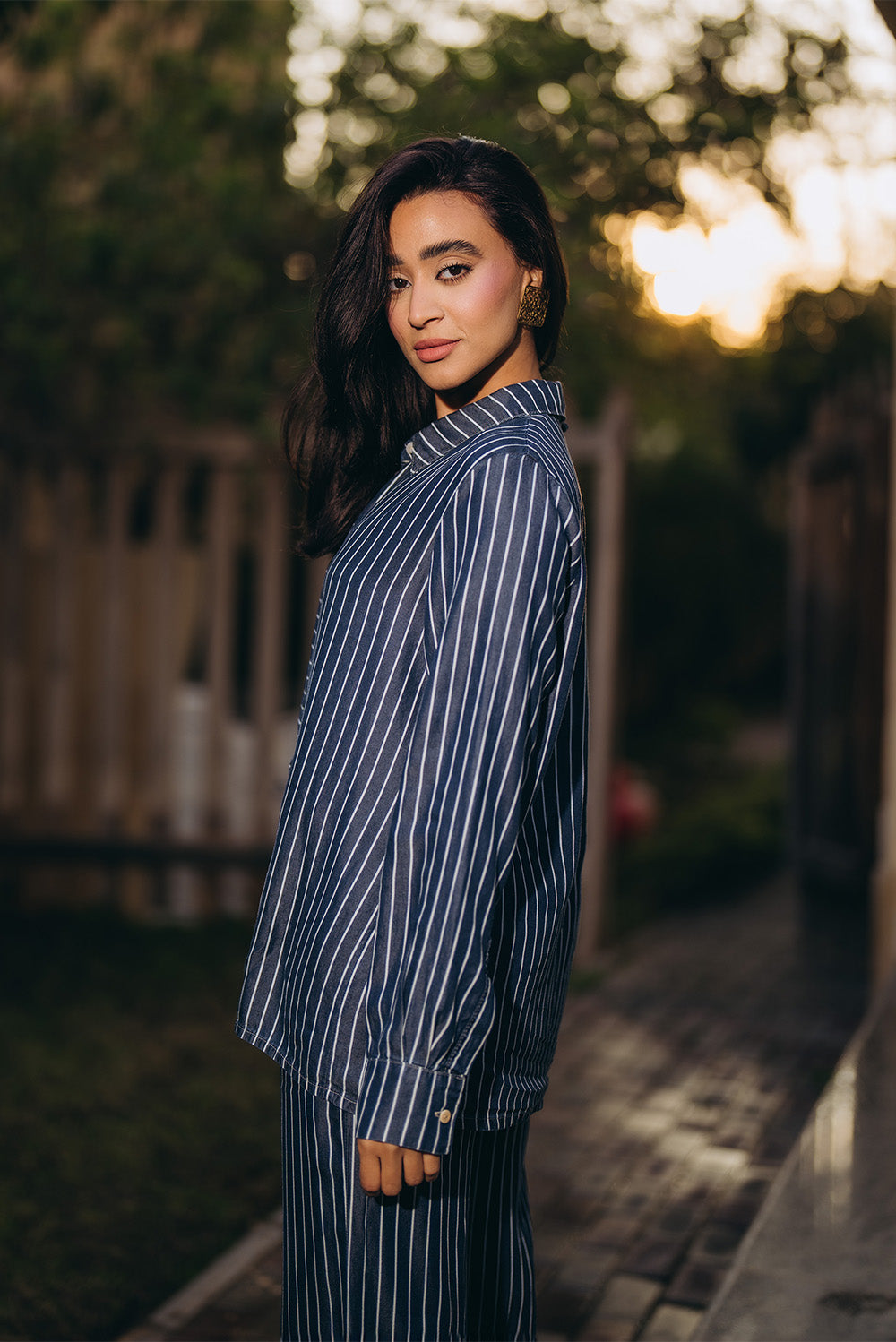 Striped Relaxed Denim Button Shirt
