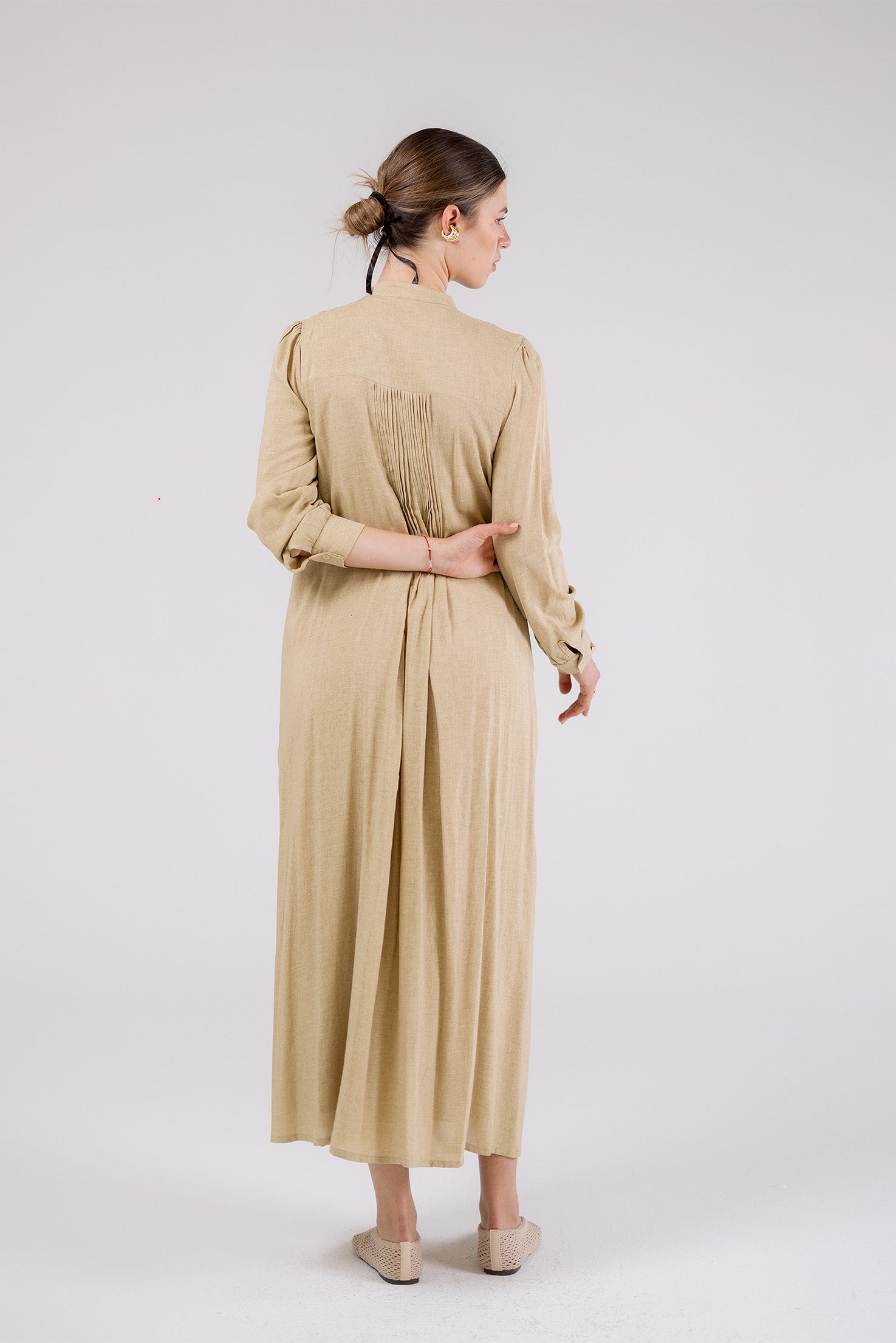 Soft Taupe Pleated Maxi Dress