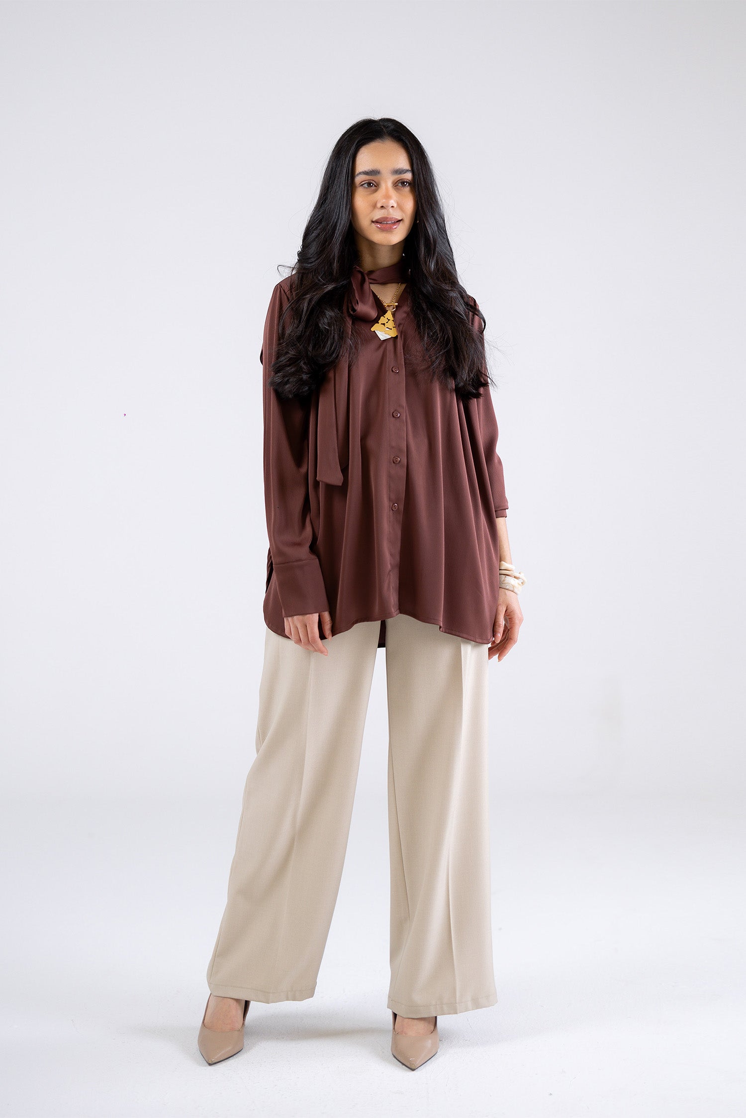 Draped Tie-Neck Blouse