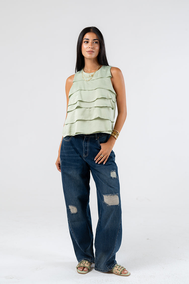 Relaxed Wide-Leg Distressed Jeans