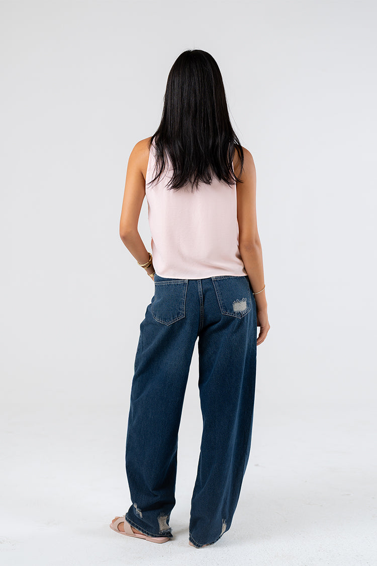 Relaxed Wide-Leg Distressed Jeans