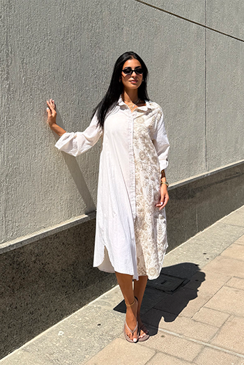 Embroidered Midi Shirt Dress