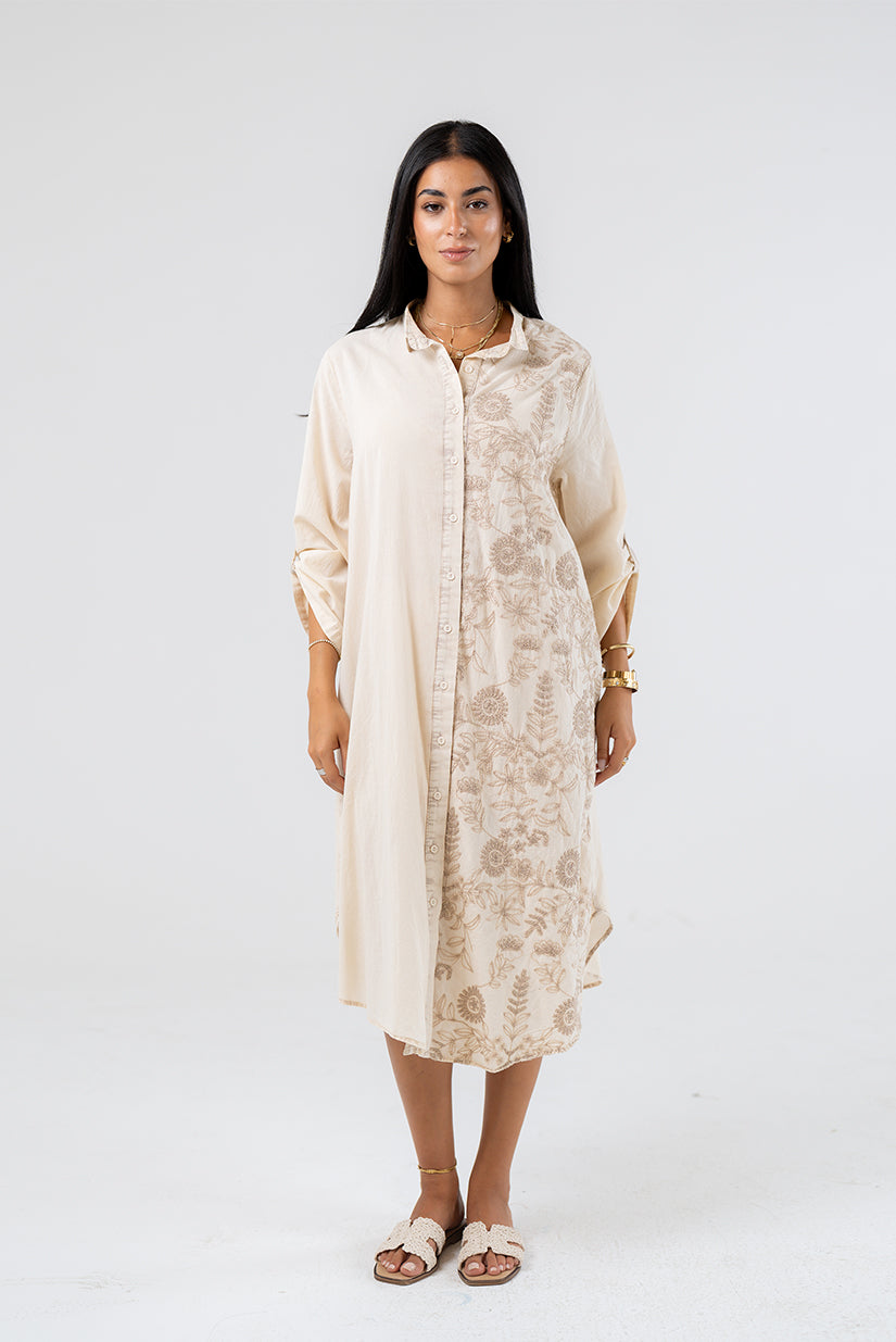 Embroidered Midi Shirt Dress