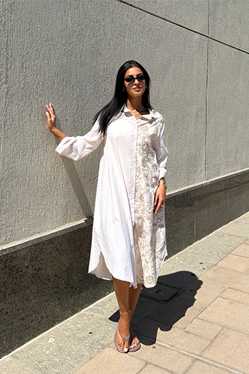 Embroidered Midi Shirt Dress