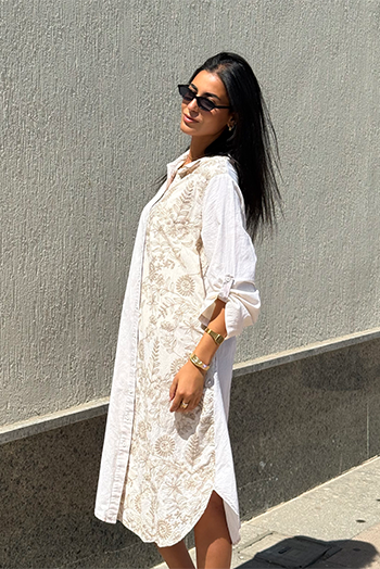 Embroidered Midi Shirt Dress