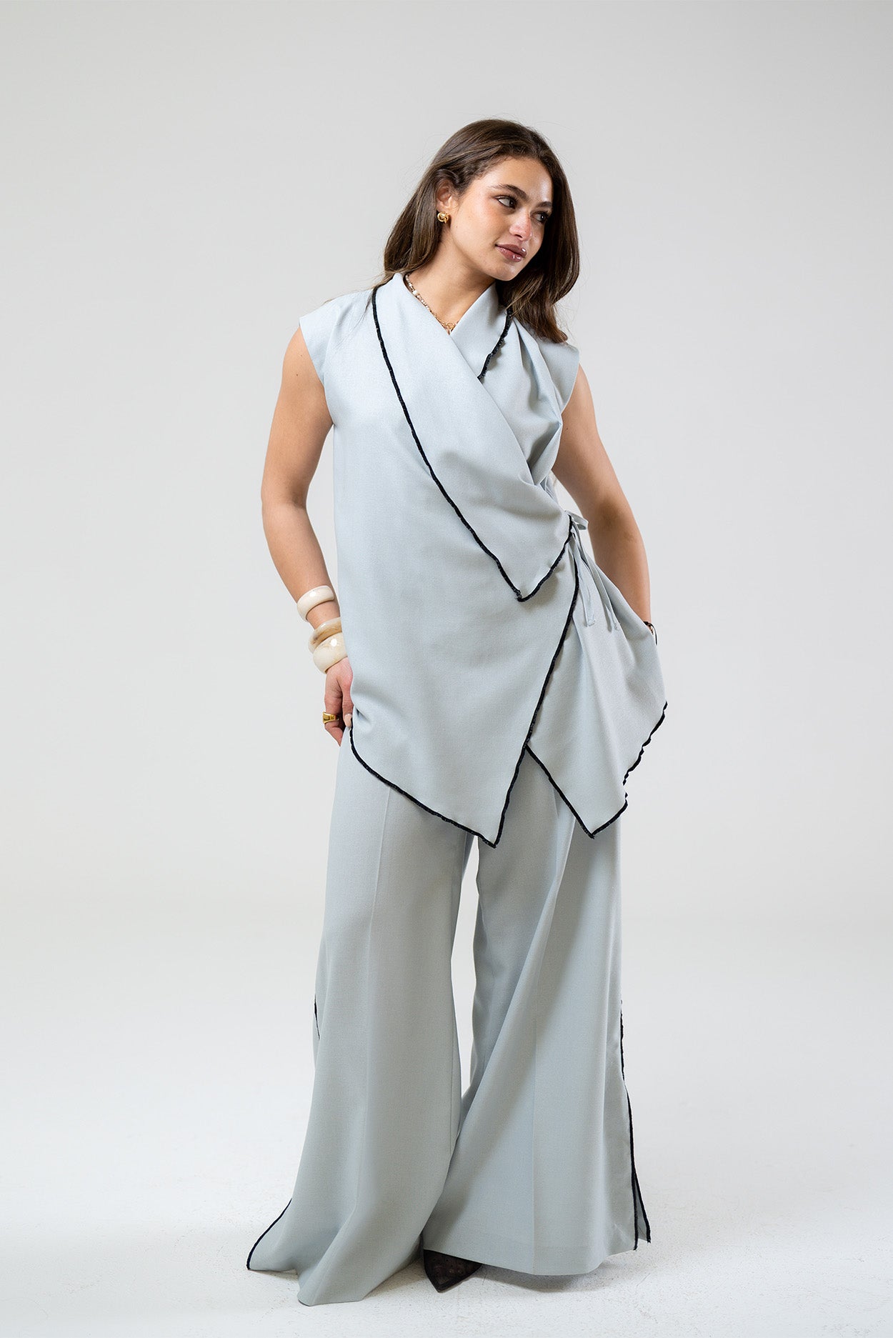 Linear Wide-Leg Trousers