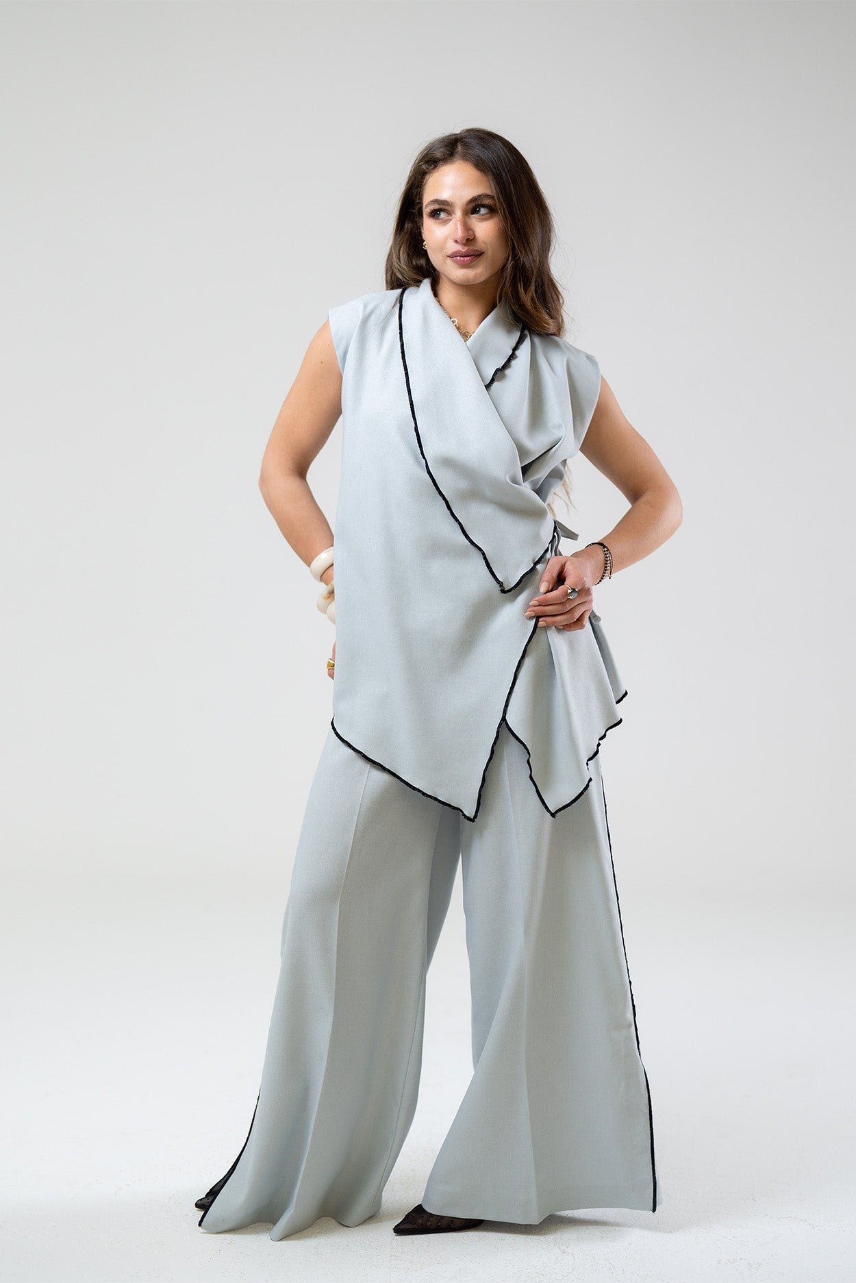 Linear Wide-Leg Trousers