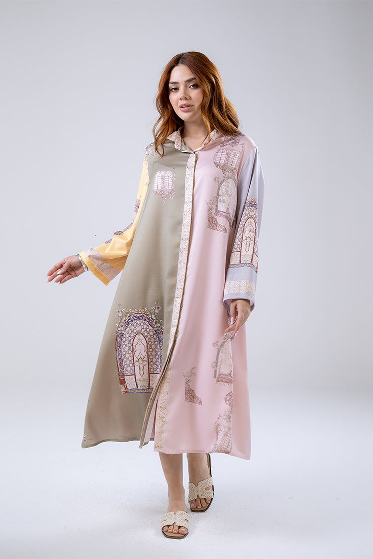Printed Satin Shirt Dress