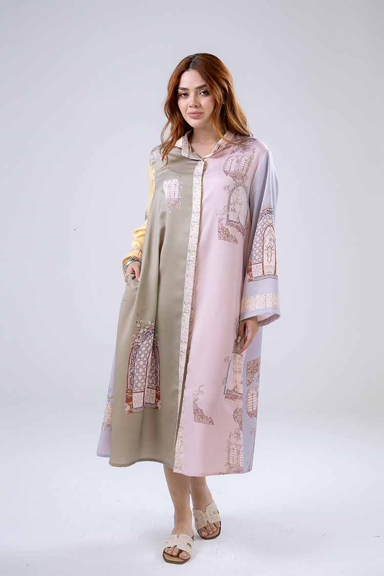 Printed Satin Shirt Dress
