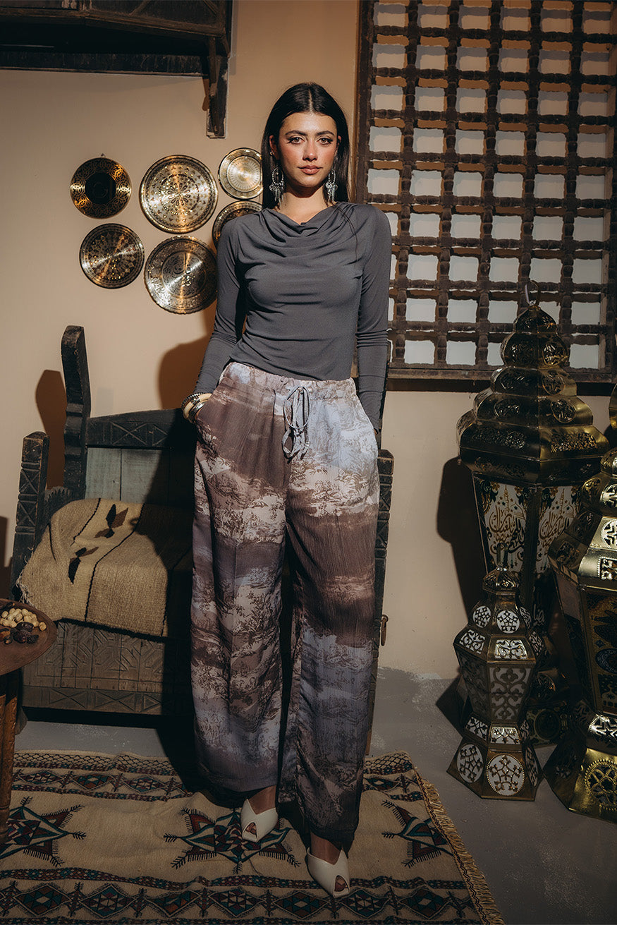 Wide-Leg Printed Pants
