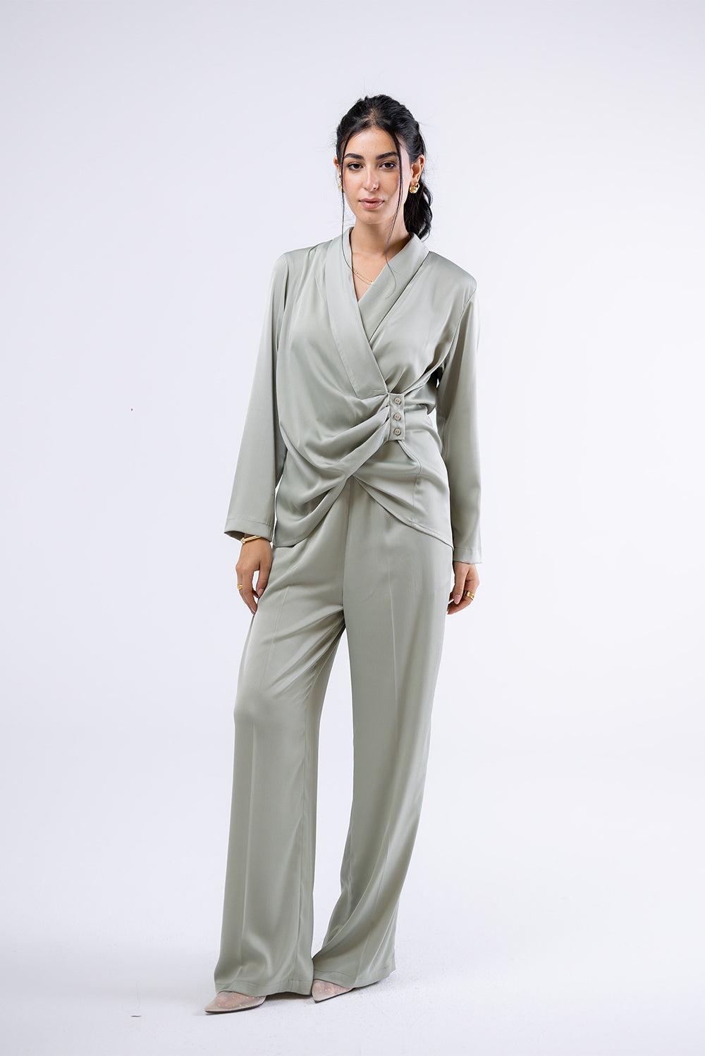 Satin Wide-Leg Trousers