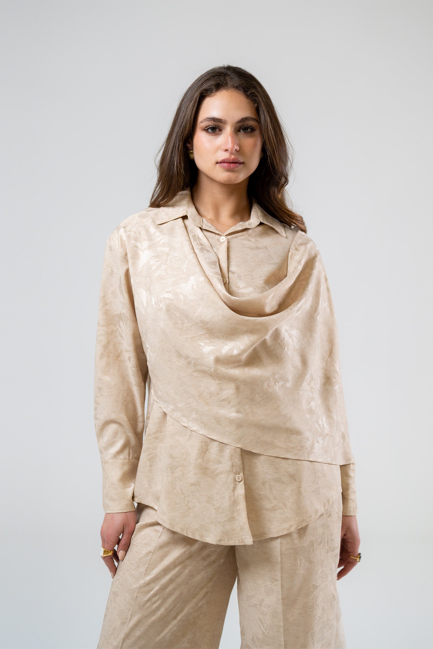 Draped Long-Sleeve Top with Scarf Detail