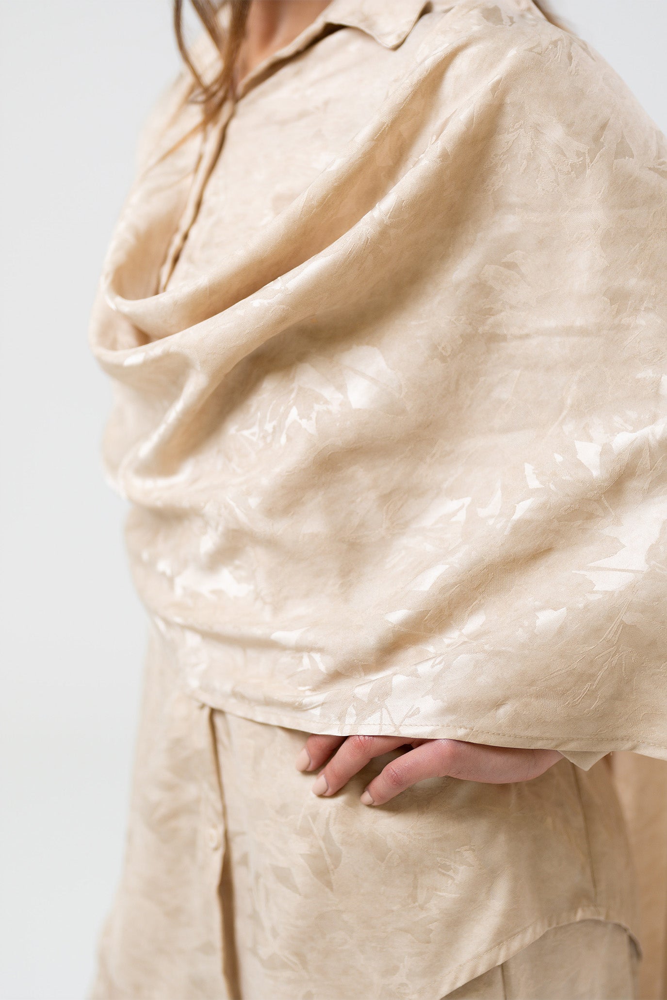 Draped Long-Sleeve Top with Scarf Detail