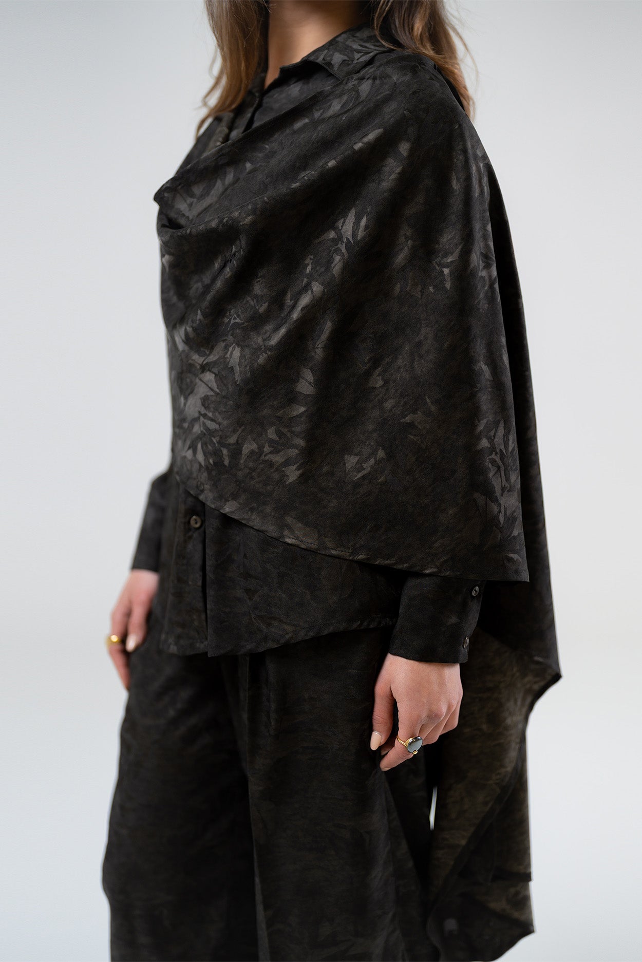 Draped Long-Sleeve Top with Scarf Detail