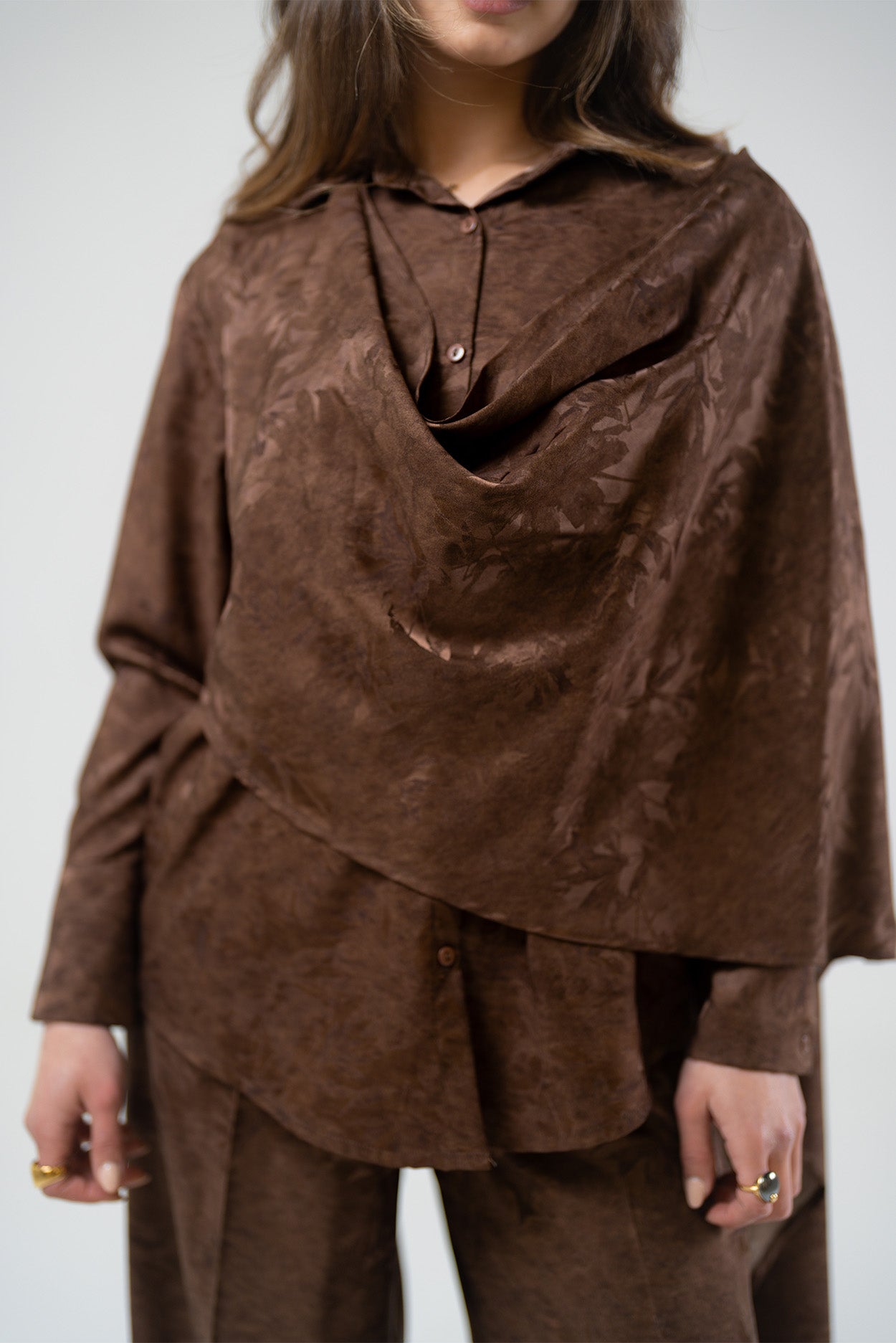 Draped Long-Sleeve Top with Scarf Detail