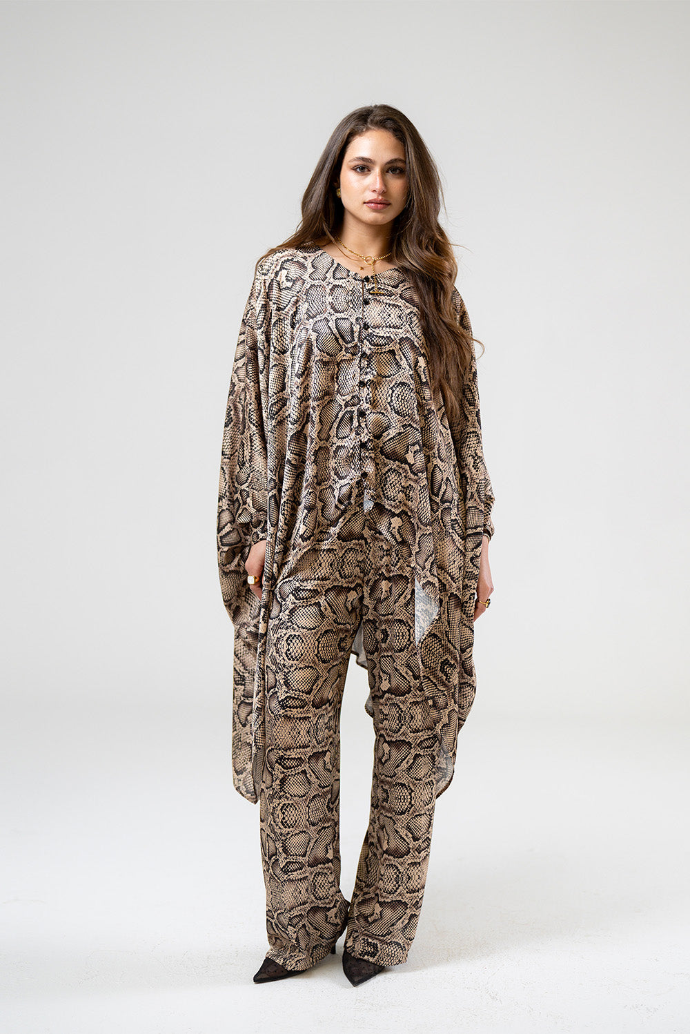 Snake Print Wide-Leg Pants