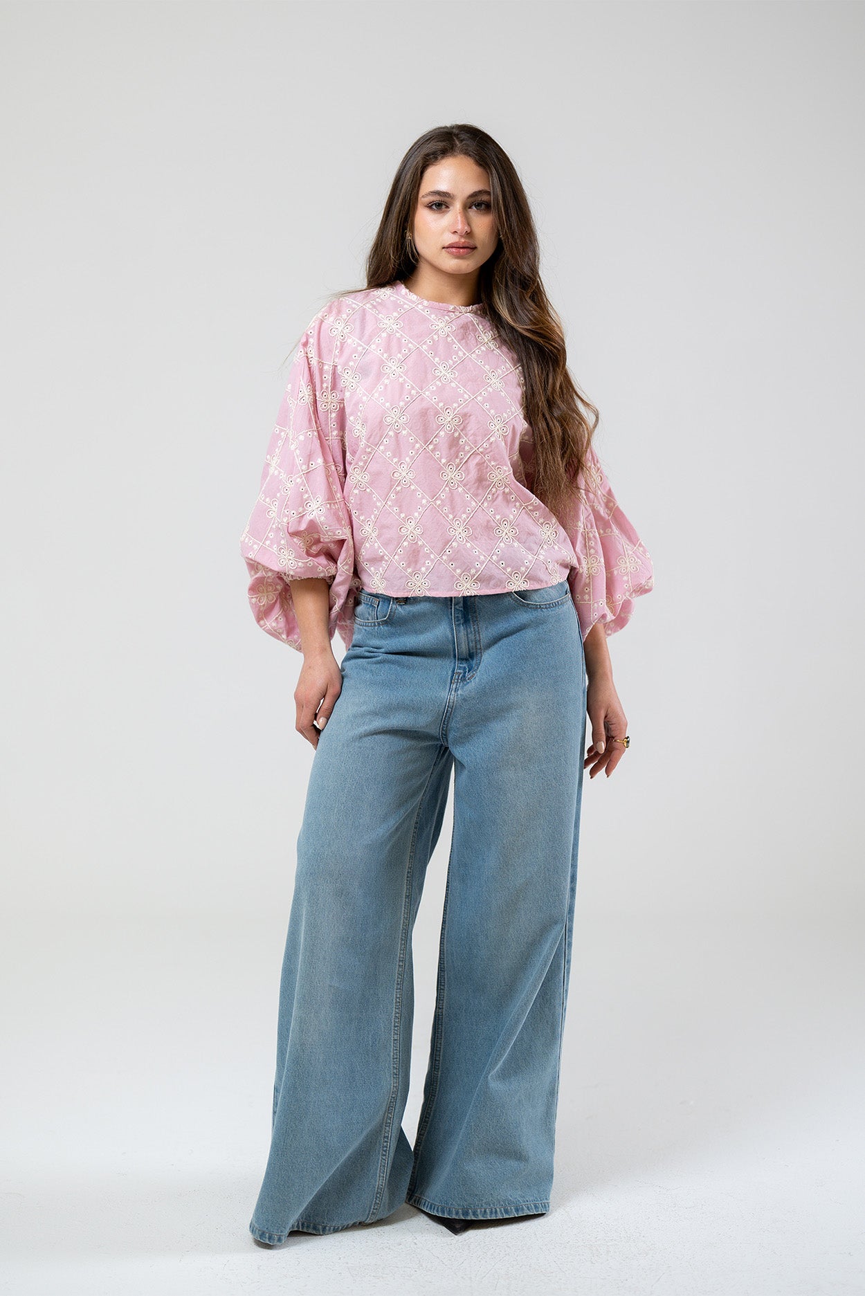 Embroidered Balloon Sleeve Blouse