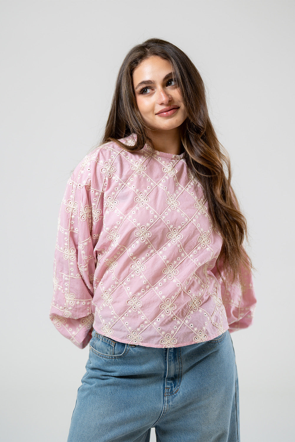 Embroidered Balloon Sleeve Blouse